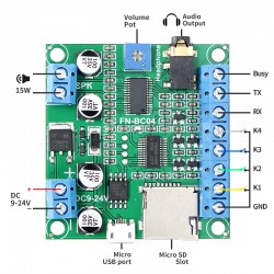 4 Button Triggered MP3 Player Sound Module UART Serial MP3 Player with 15W Class D Amplifier